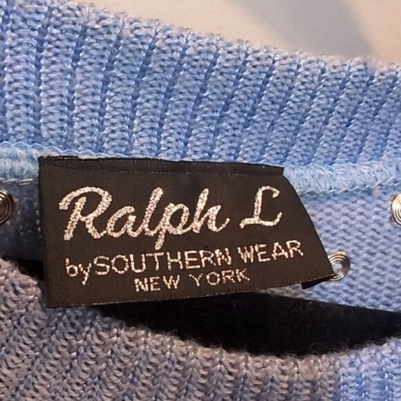 Vintage 80s Jewel Neck Sweater Knit Pullover Soft Blue Embellished Tunic - Picture 12 of 16